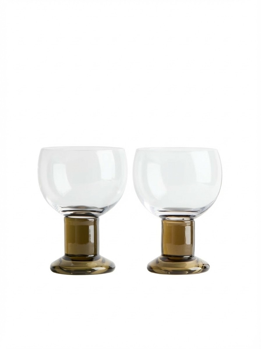 2-Pack Hand-Blown Wine Glasses - Transparent/olive Green