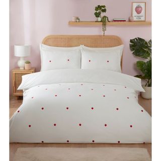 The Strawberry Embroidered Duvet Cover and Pillowcase Set from The Range