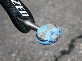 Given a good flick, Alberto Contador's Speedplay Zero pedals will spin freely on their own for several seconds.