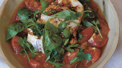 Hake and soft tomatoes with chilli butter recipe by Eleanor Steafel