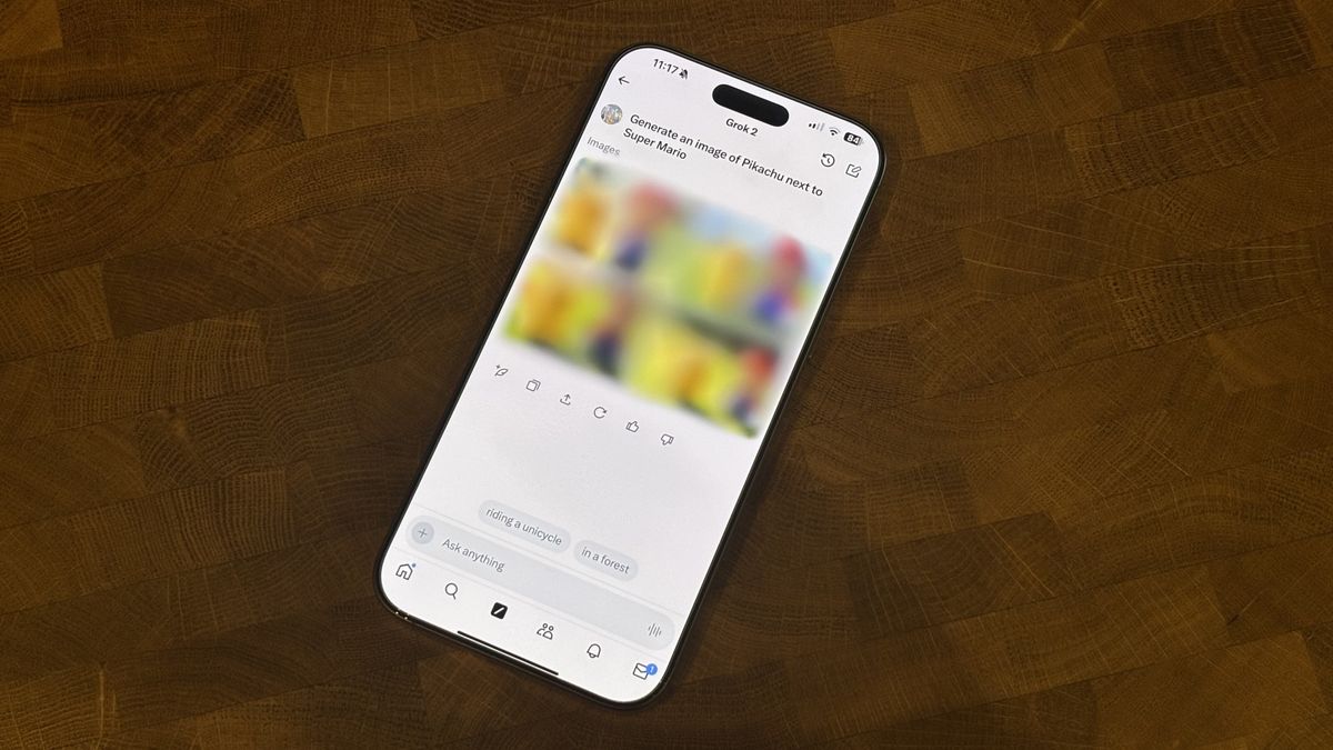 Grok 2 on an iPhone 16 Pro Max with the generated image blurred out