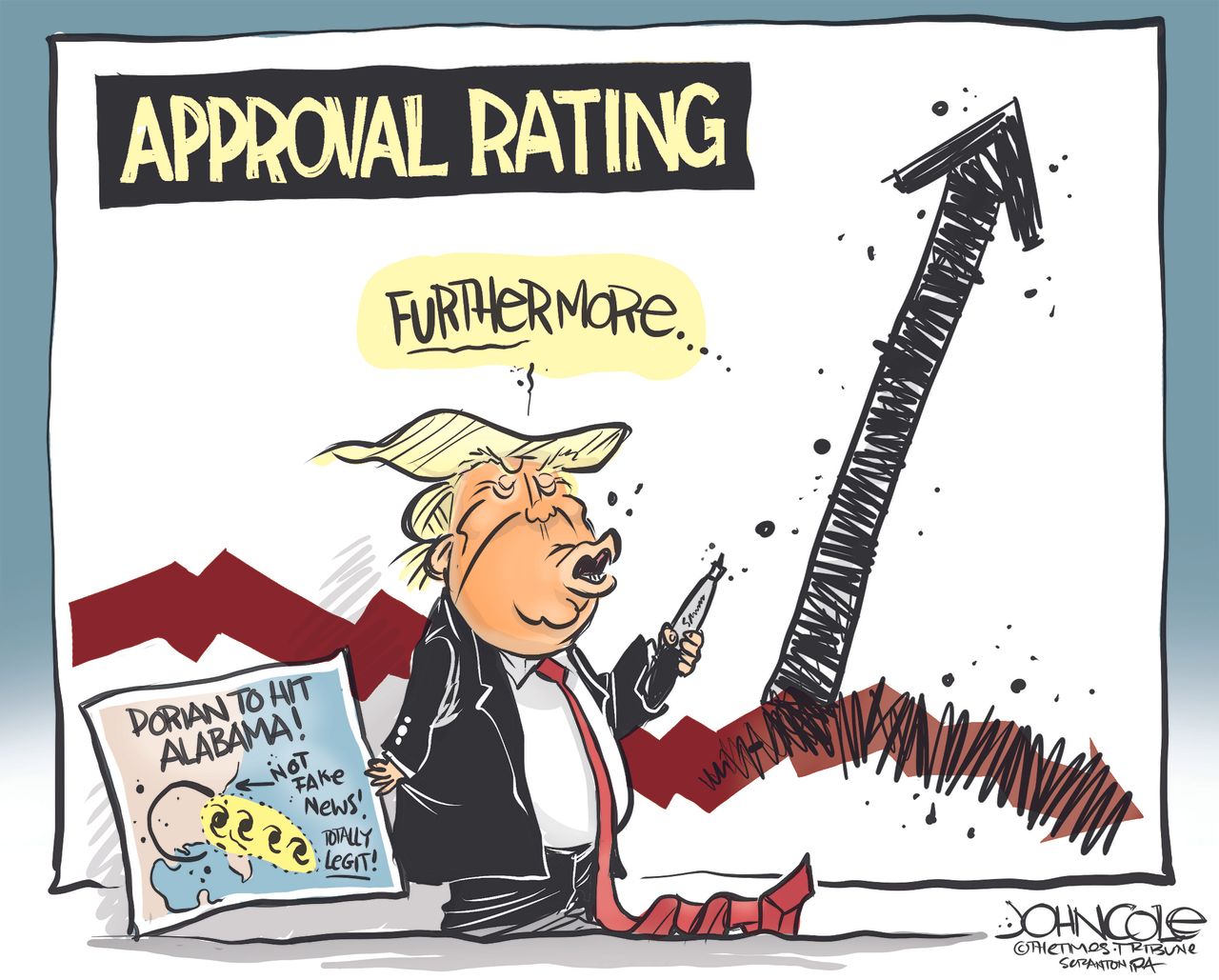 Political Cartoon U.S. Trump Hurricane Dorian Projection Alabama Approval Rating