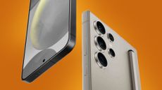 Samsung Galaxy S24 on an orange background