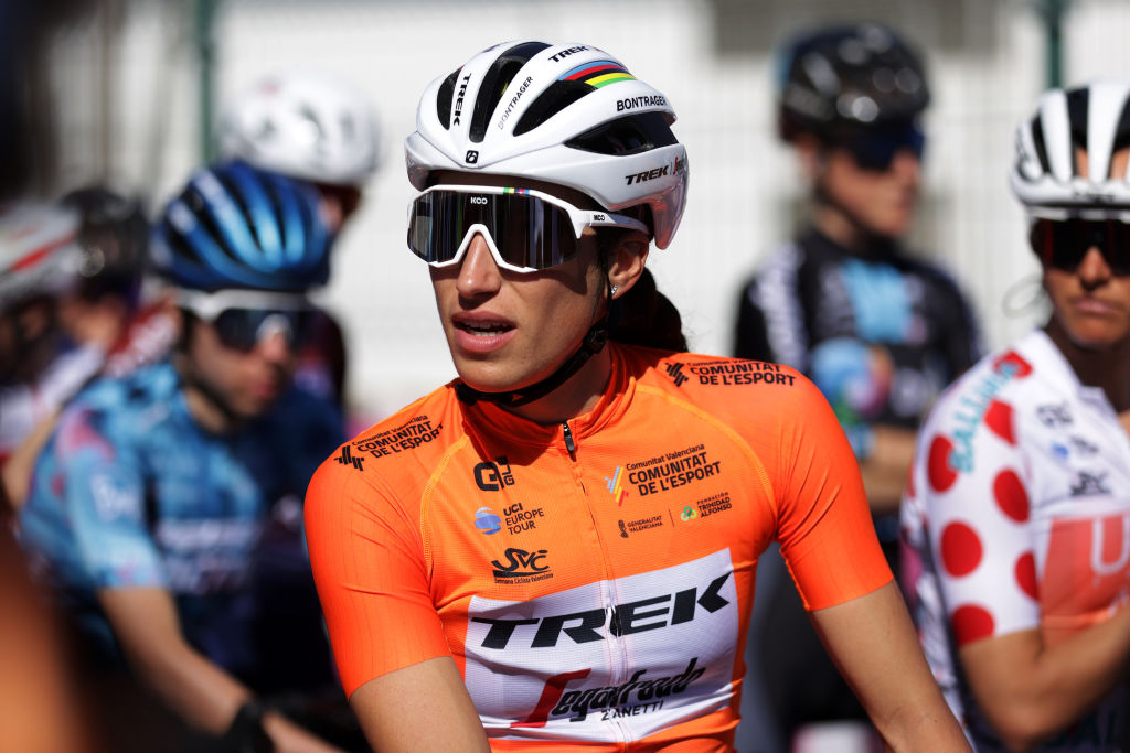 COCENTAINA SPAIN FEBRUARY 18 Elisa Balsamo of Italy and Team Trek Segafredo orange leader jersey during the 6th Setmana Ciclista Valenciana Vuelta Comunidad Valenciana Feminas 2022 Stage 2 a 117km stage from Altea to Cocentaina 450m VoltaCVFemines22 on February 18 2022 in Cocentaina Spain Photo by Gonzalo Arroyo MorenoGetty Images