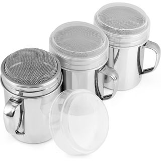 set of three stainless steel flour shakers