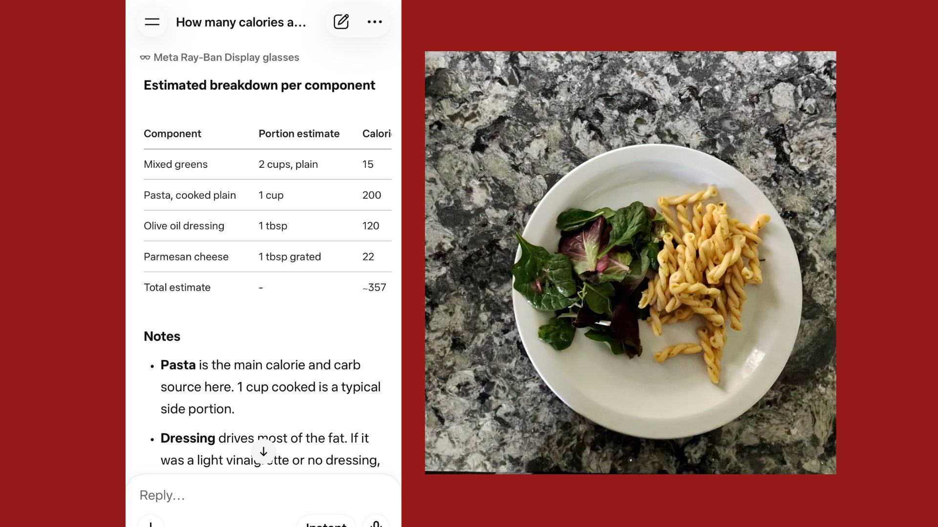 breakdown of calories in food
