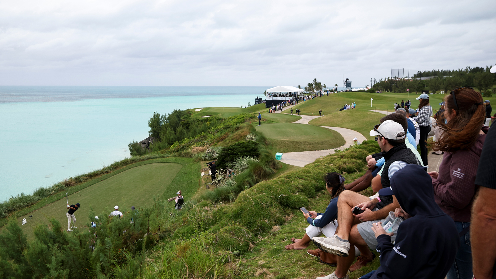 Chandler Blanchet of the United States hits a tee shot on the 16th hole during the third round of the Butterfield Bermuda Championship