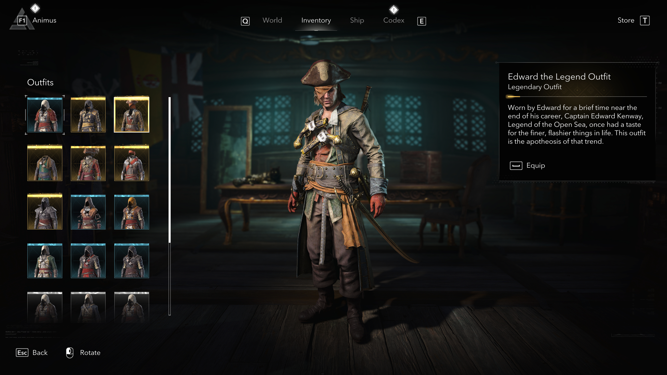 Black Flag outfits: The Edward the Legend Oufit viewed in the menu.