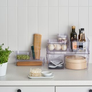 White kitchen counter with organised essentials