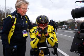 Marianne Vos celebrates winning Omloop het Nieuwsblad 2024