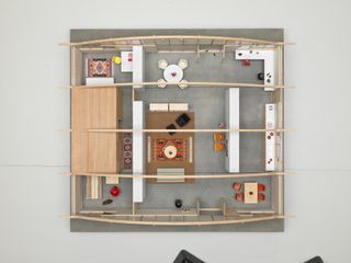 Aerial view of a model of Eames modular house