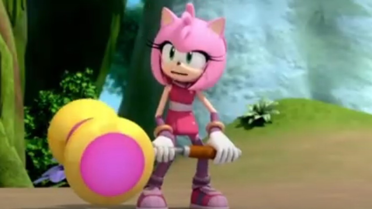 Amy Rose sosteniendo su característico martillo en Sonic Boom