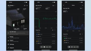 Three side by side screenshots of the Powerwall app