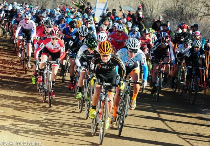 Crystal Anthony (Optum Pro Cycling) leading the Elite Women at the start