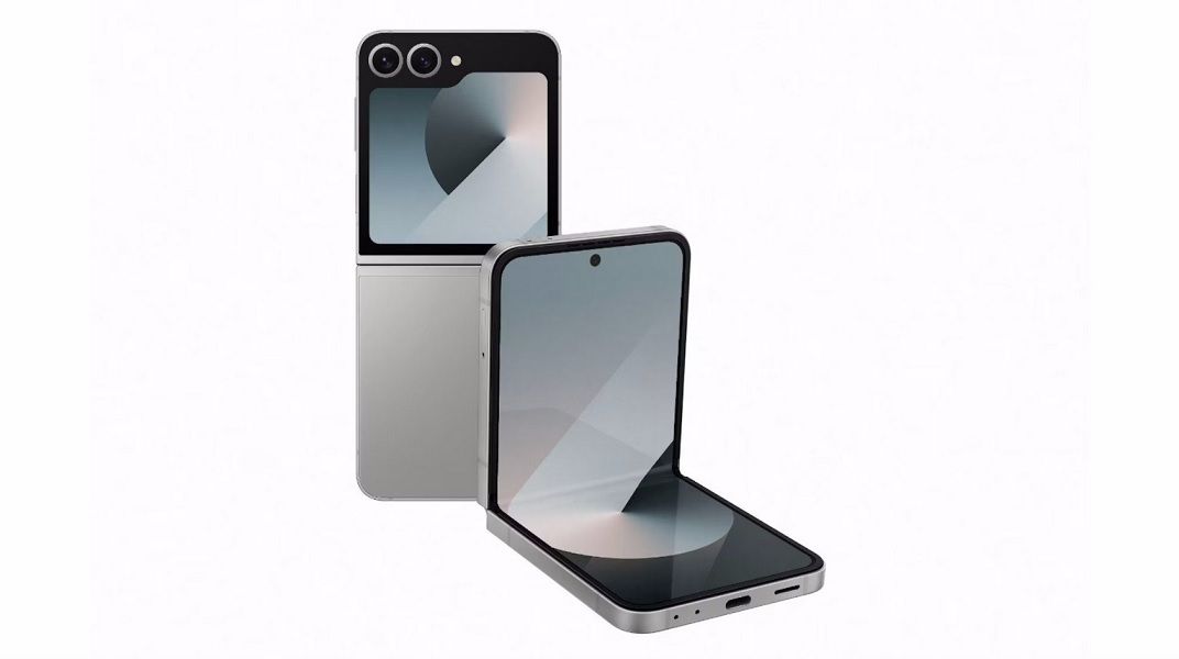 A leaked listing render of the Galaxy Z Flip 6 in gray.