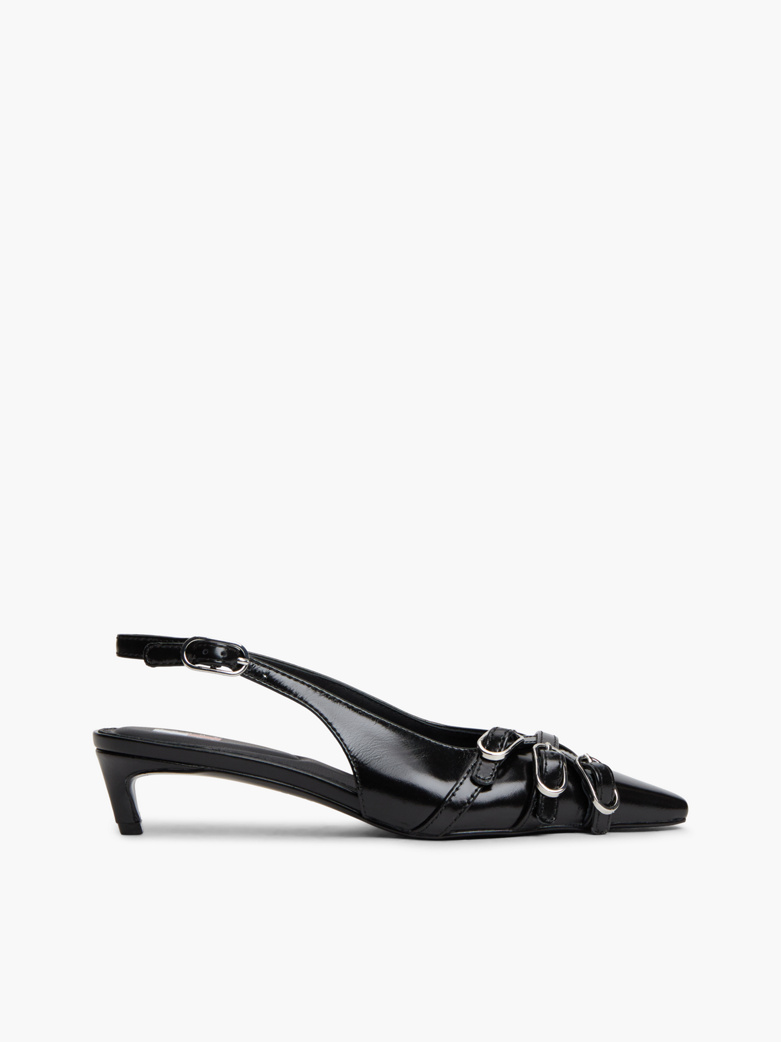 Leather Buckle Kitten Heel Slingbacks
