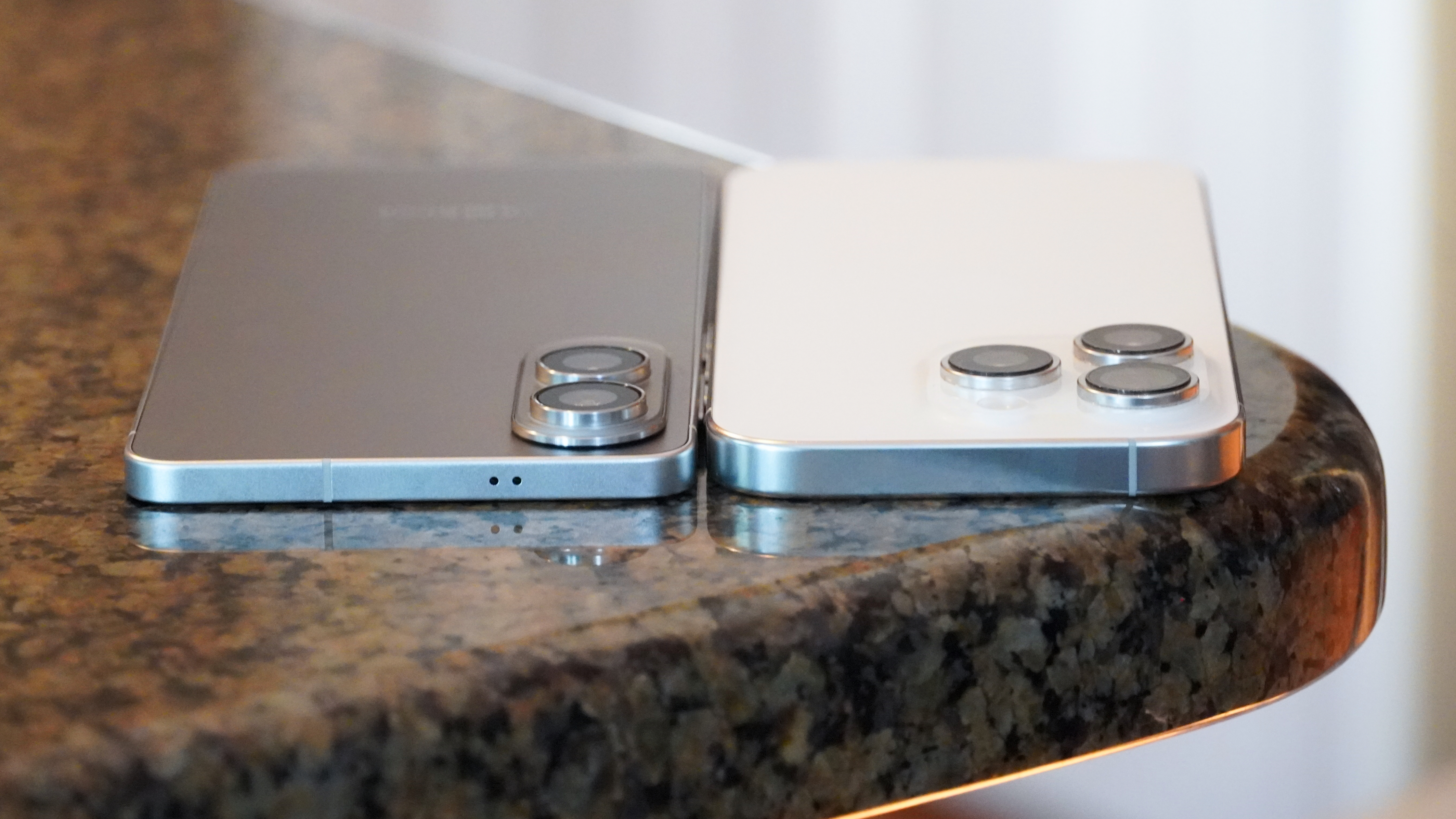 The Samsung Galaxy S25 Edge compared to an iPhone 16 Pro.
