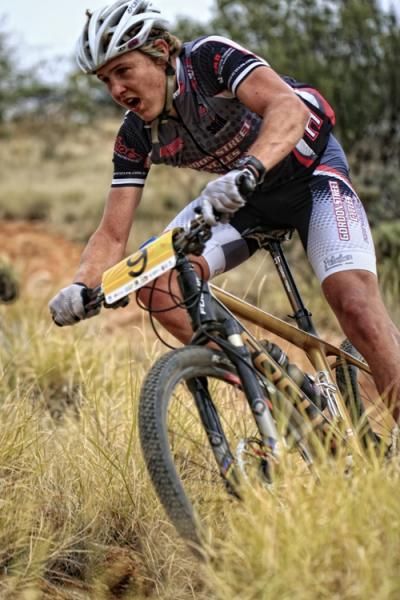 A rider speeds along in the Ingkerreke Commercial MTB Enduro