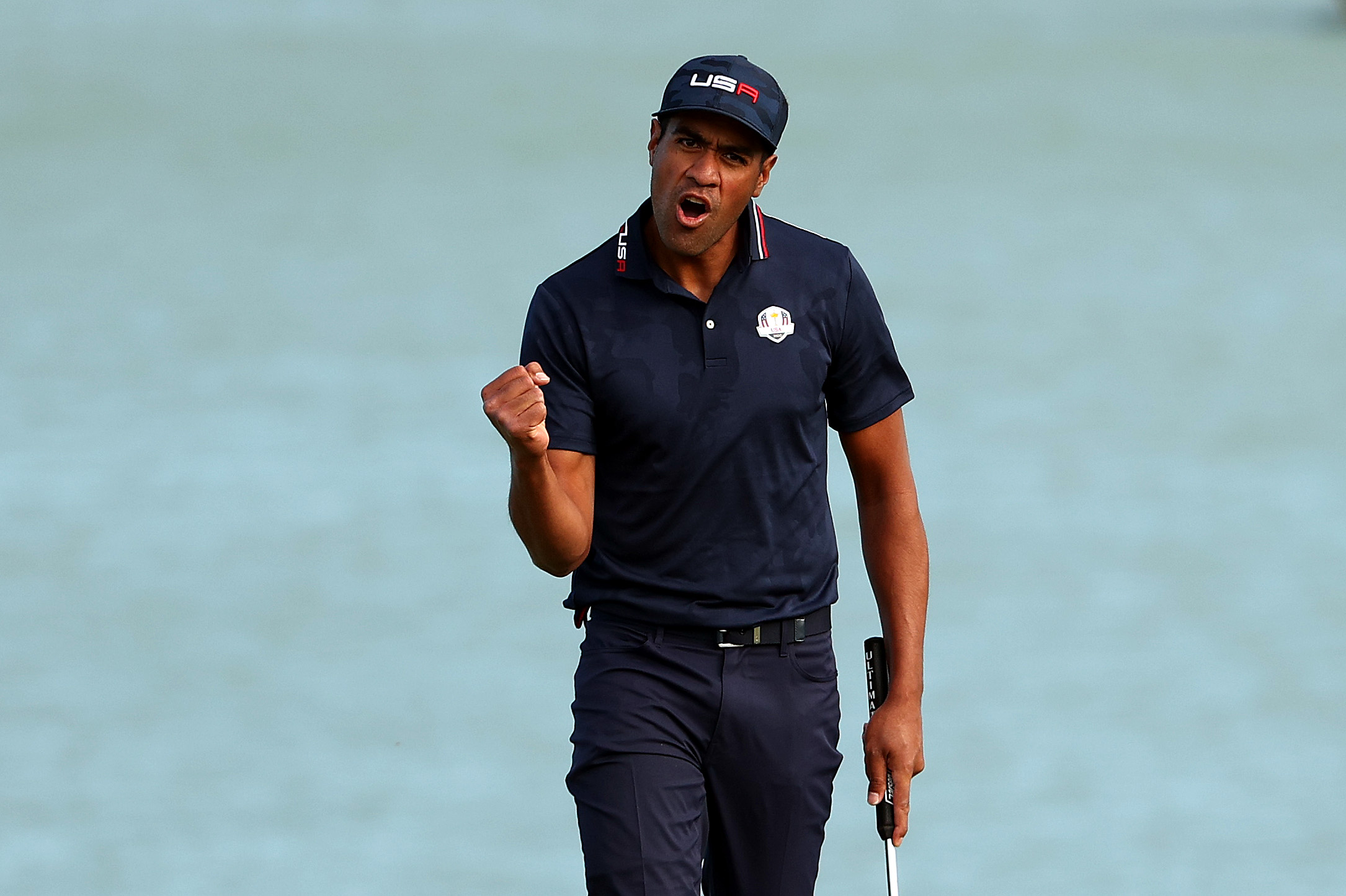 Tony Finau fist pumps at the Ryder Cup