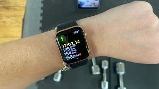 A photo of the Apple Watch 6 mid-workout