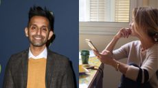 Dr Amir Khan standing next to woman looking at phone, sitting at dining room table with cup of water, highlighting symptoms that are a sign of something more