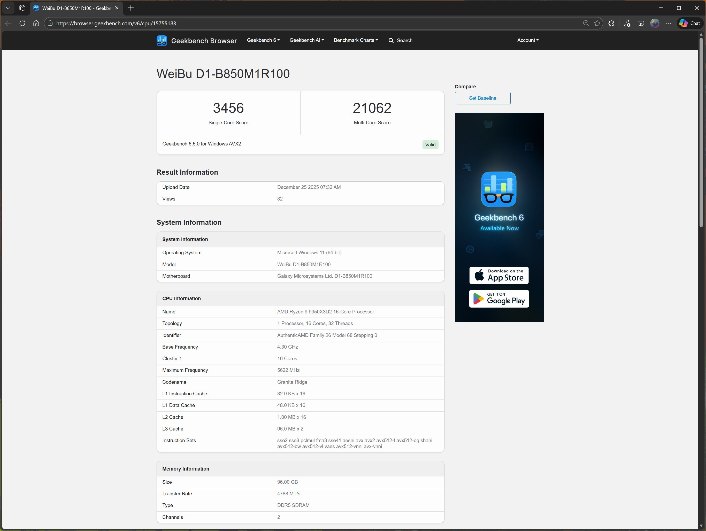 AMD Ryzen 9 9950X3D2 early Geekbench listing