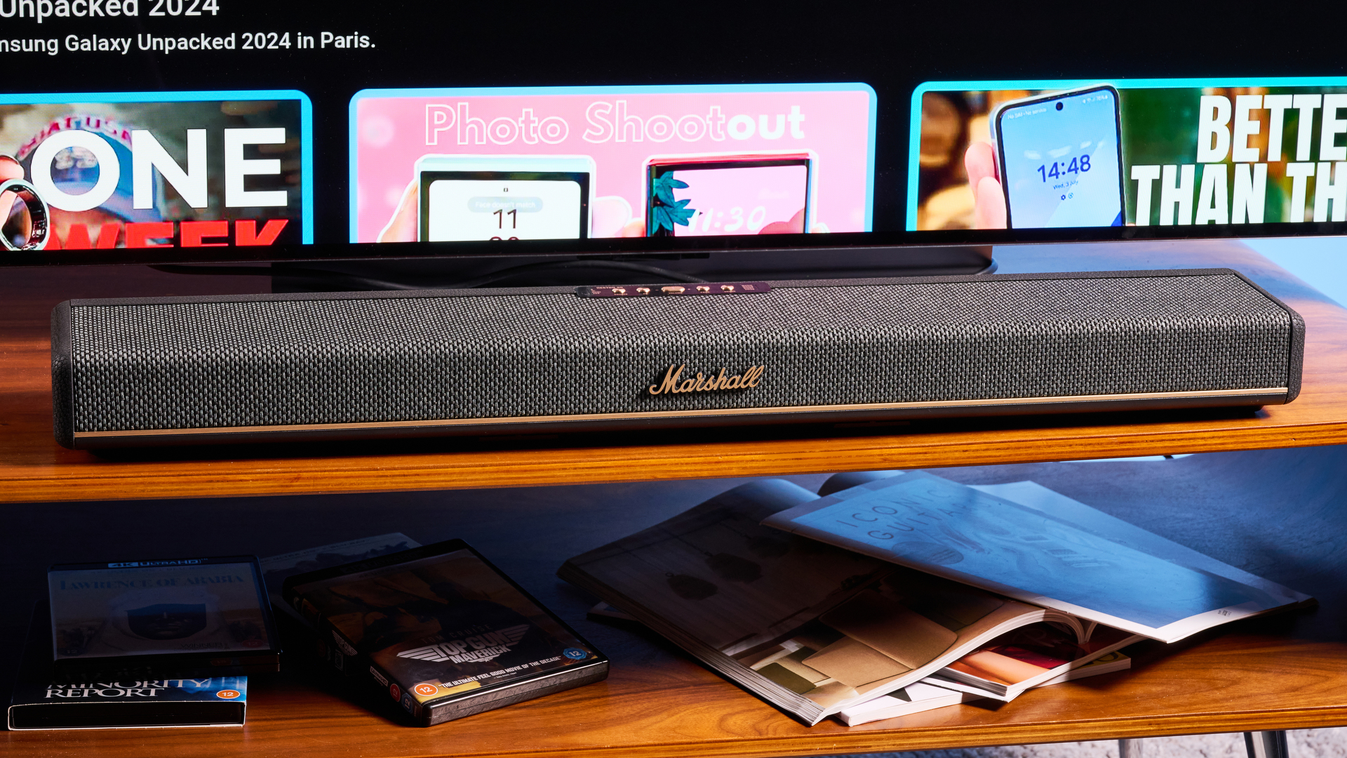 A Marshall Heston 60 compact mid-range soundbar in black