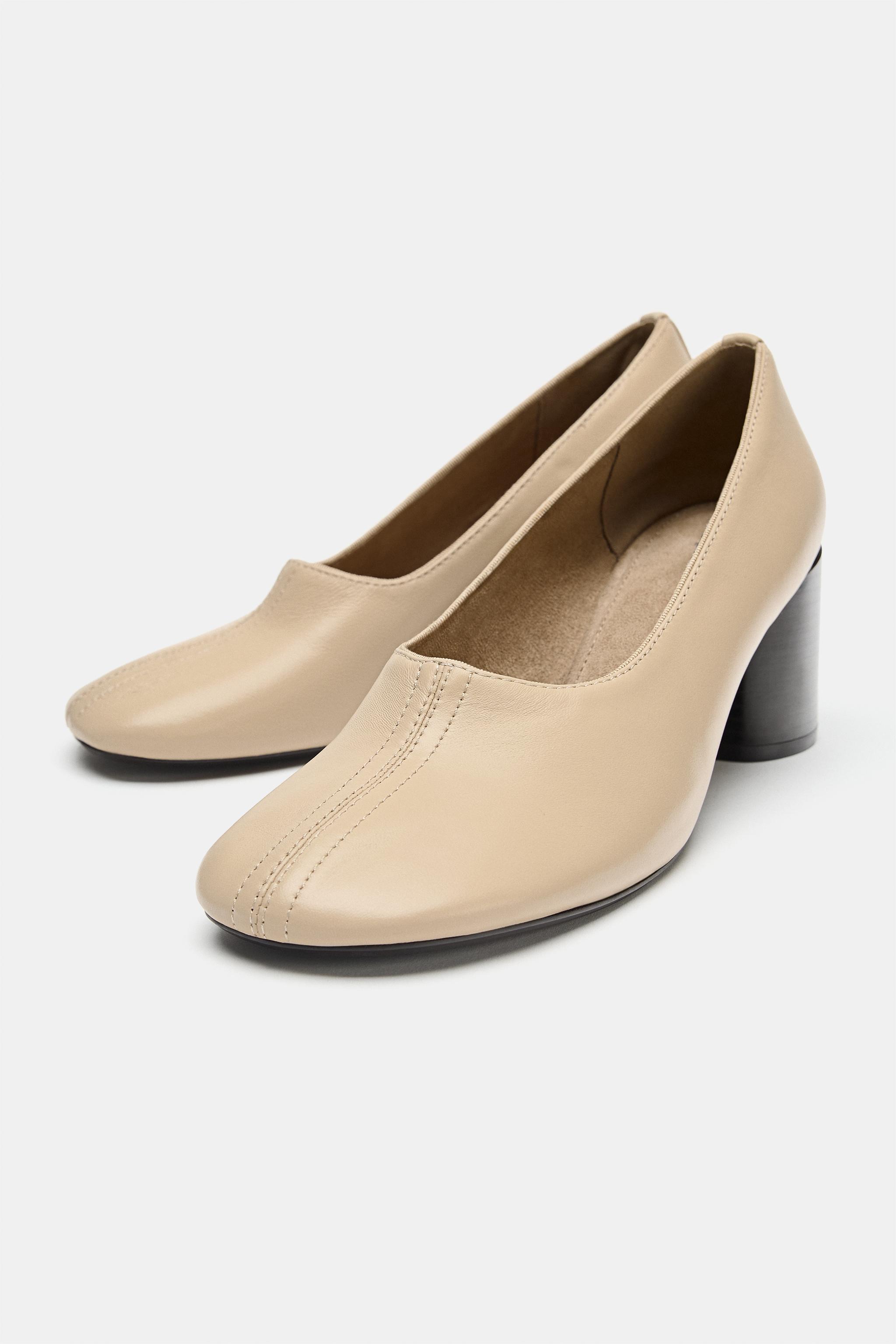 Leather Heeled Shoes - Ecru White - 3