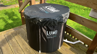 LUMI recovery pod inflatable ice bath with the weather cover on