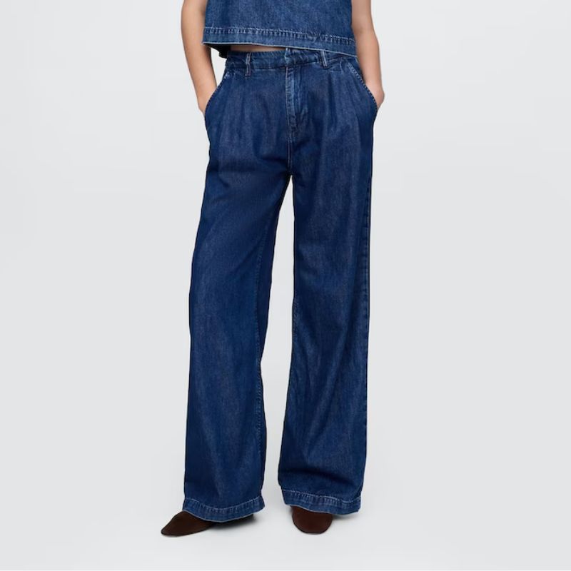 GAP, High Waisted UltraSoft Denim Pleated Trousers