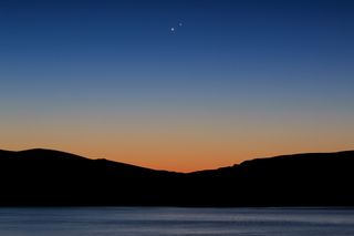 Astrophotographer Jeff Sullivan took this image of Jupiter and Venus above Topaz Lake on the border between California and Nevada.