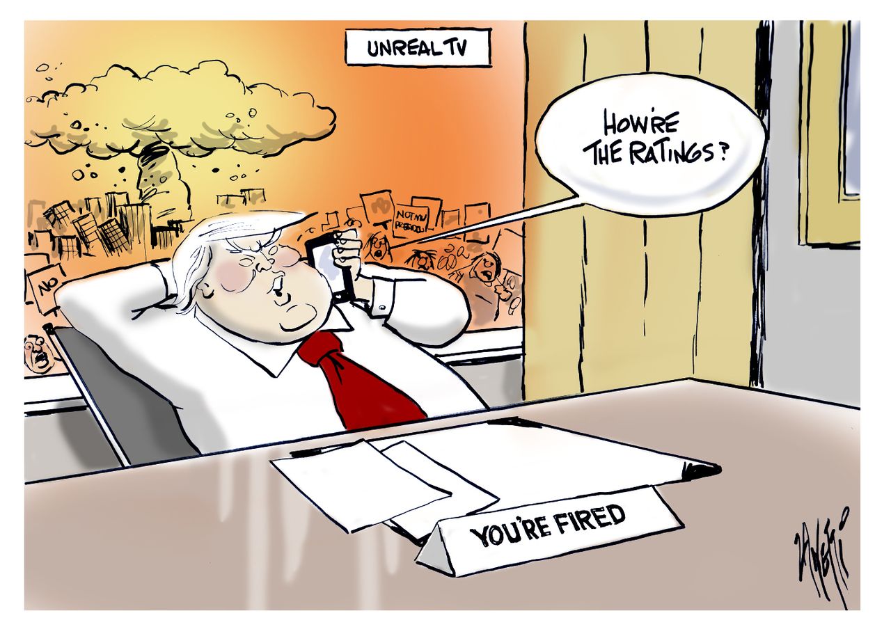 Political Cartoon U.S. Donald Trump TV ratings