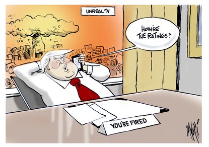 Political Cartoon U.S. Donald Trump TV ratings