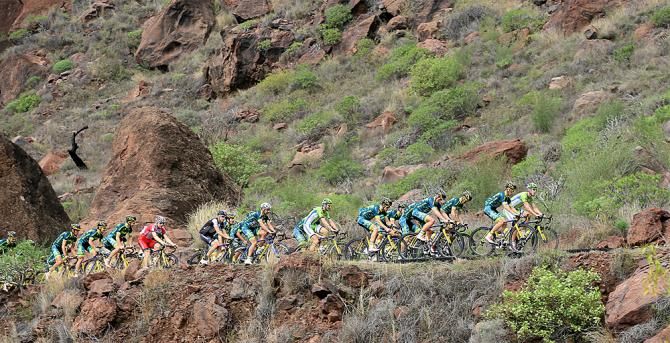 The team Tinkoff-Saxo riding in Gran Canaria