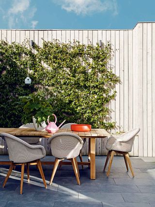 outdoor dining table with living wall