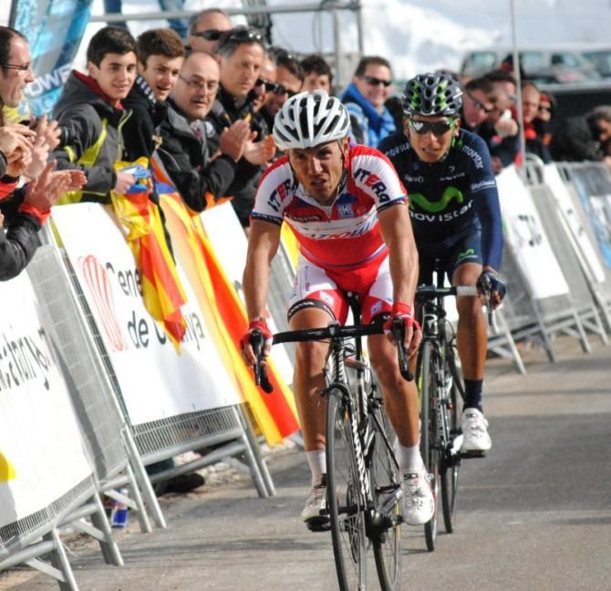 Joaquim Rodriguez (Katusha) leads Nairo Quintana (Movistar) to the line for second