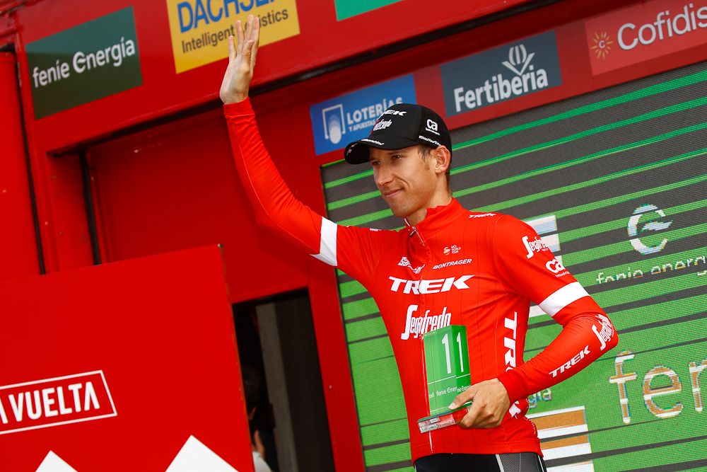 bauke Mollema with the prize for most combative rider on stage 11 at the vuelta
