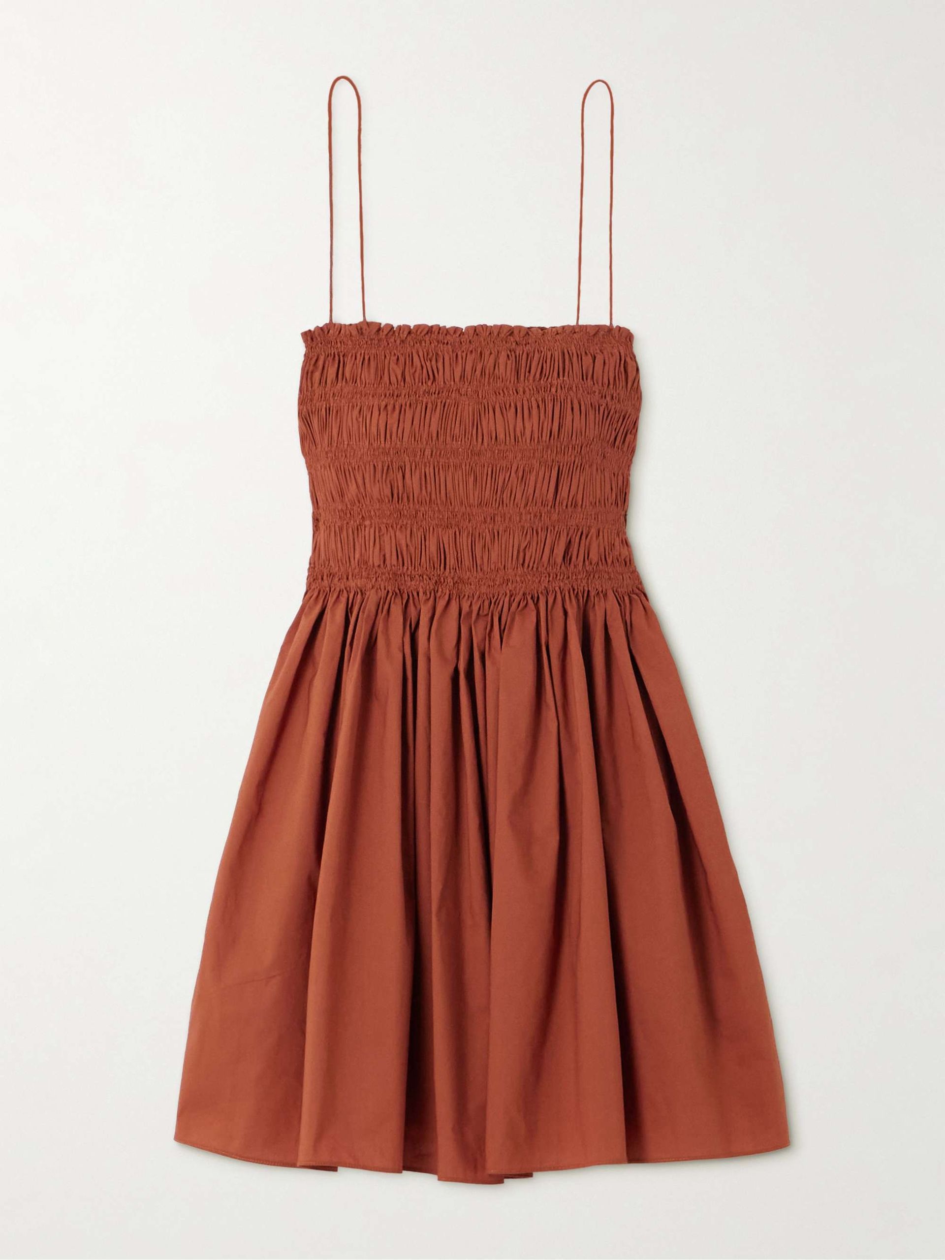 Shirred Organic Cotton-Poplin Mini Dress