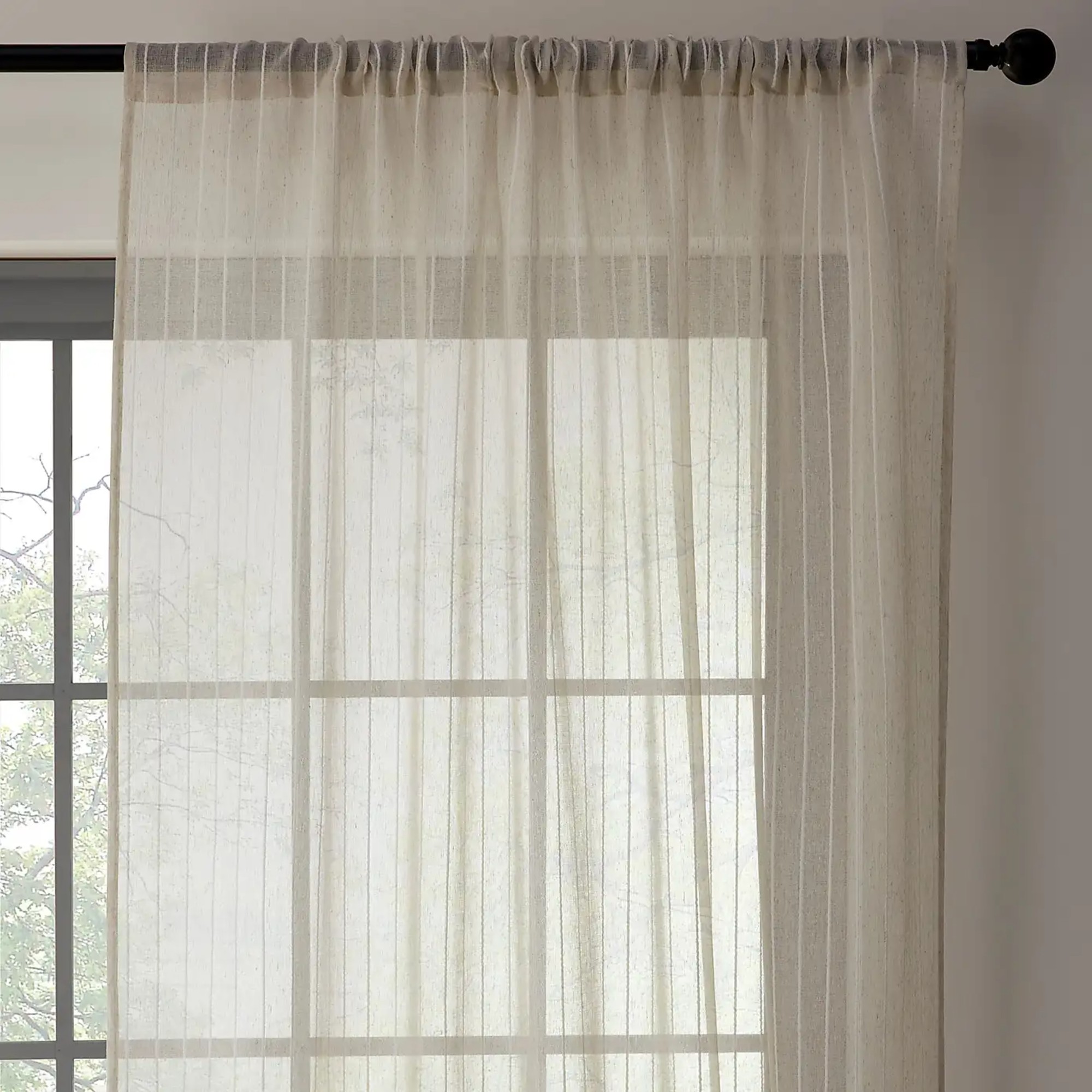 Dunelm Lucia Stripe Natural Slot Top Voile Pair