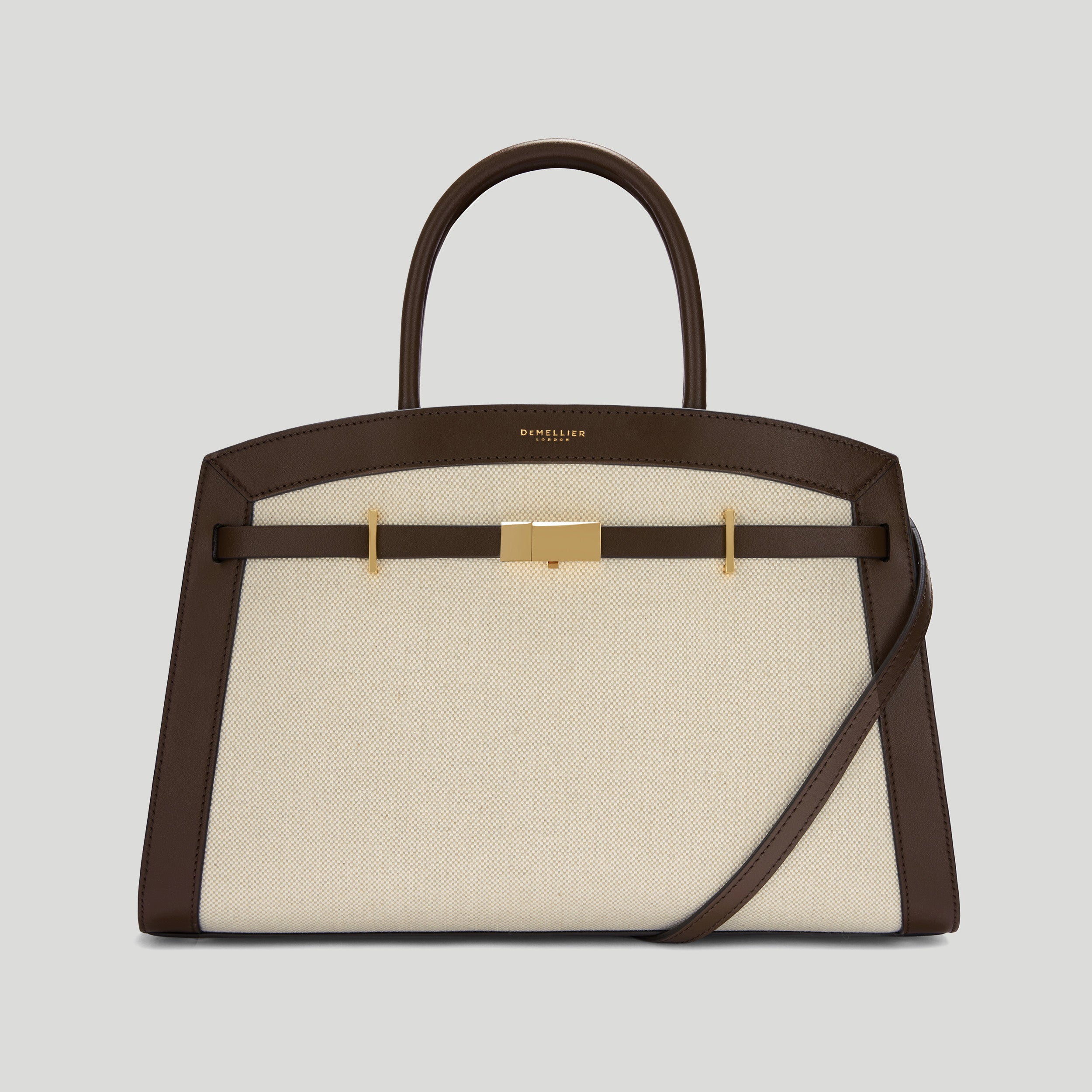 The Midi Hudson | Salt Pepper Canvas Mocha Smooth | Demellier