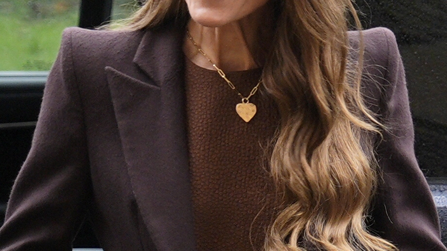 A close-up view of the Princess of Wales's heart-shaped necklace as she arrives for an audience with the Archbishop of Canterbury
