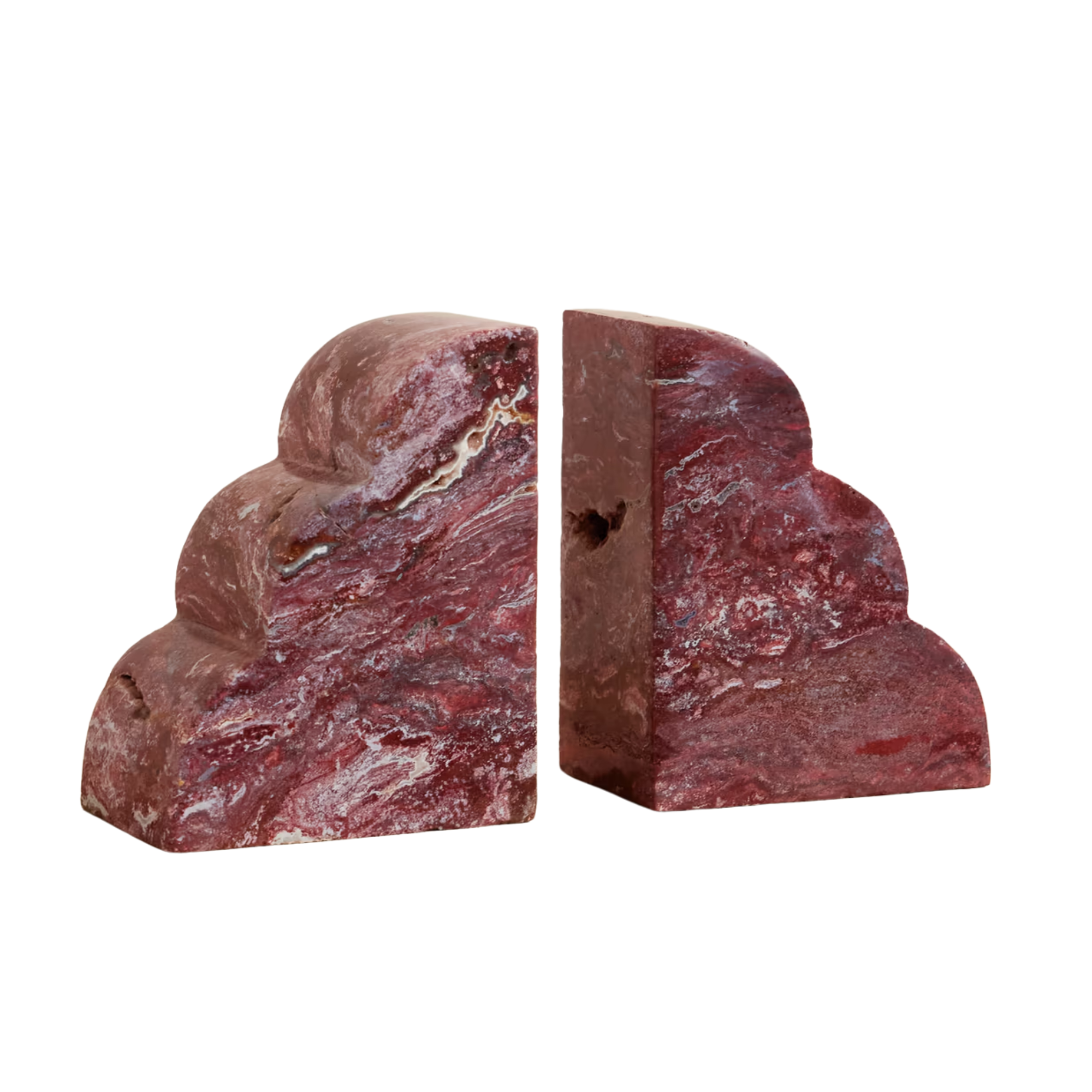 two red marble bookends