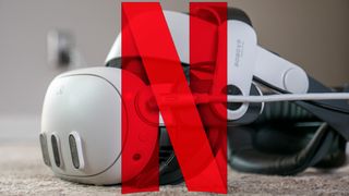 The Netflix logo superimposed over a Meta Quest 3 headset
