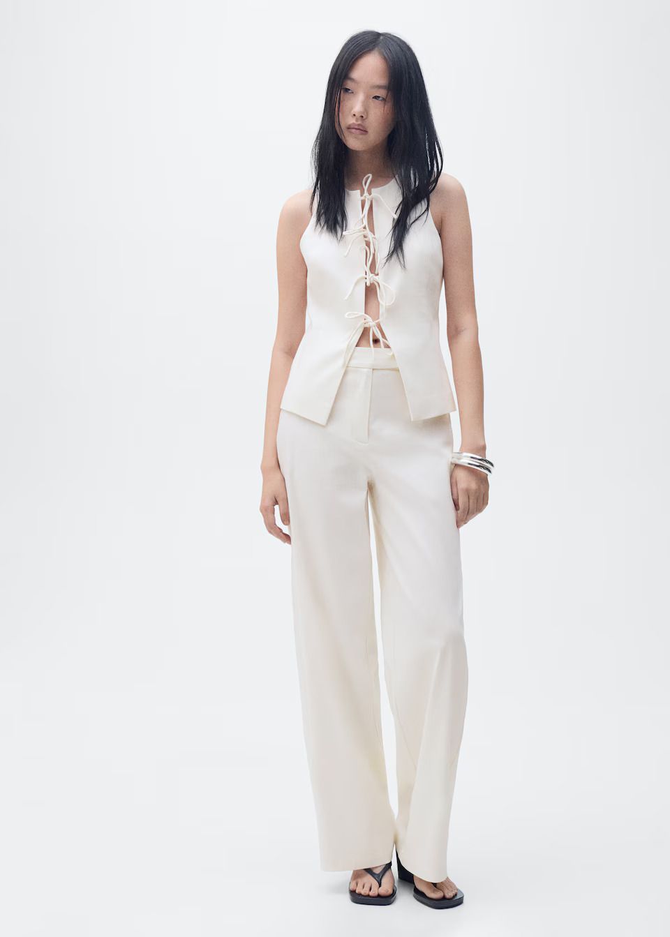 MANGO, Linen-Blend Top With Bow - Women | Mango United Kingdom