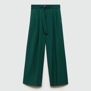 Mango Robbie Linen Blend Wide Leg Trousers, Green