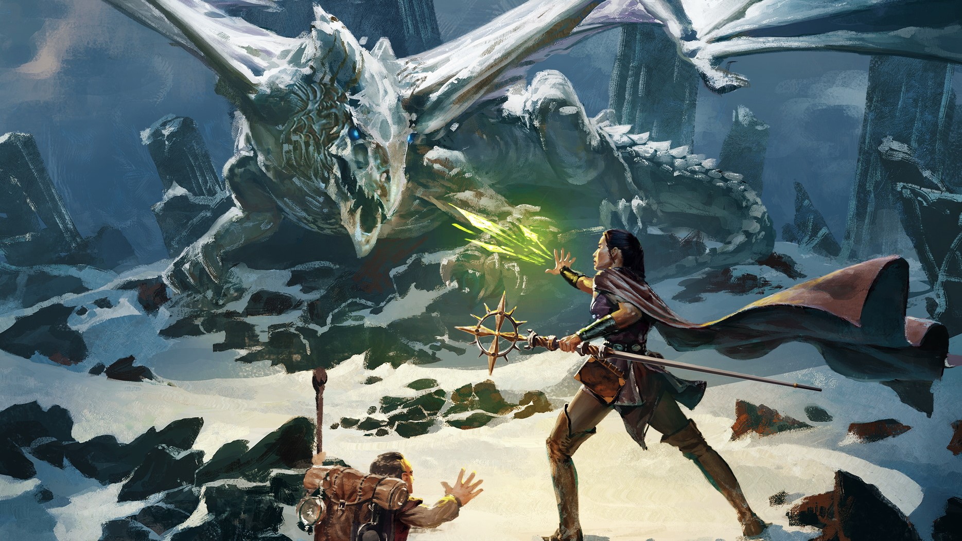 Art of Dungeons & Dragons adventurers fighting a dragon.