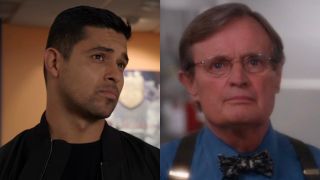 From left to right: screenshots of Wilmer Valderrama and David McCallum on NCIS.