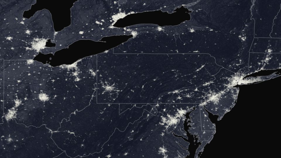The northeast U.S. at night, as seen from space.