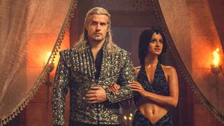 (L to R) Henry Cavill as Geralt and Anya Chalotra as Yennefer in The Witcher