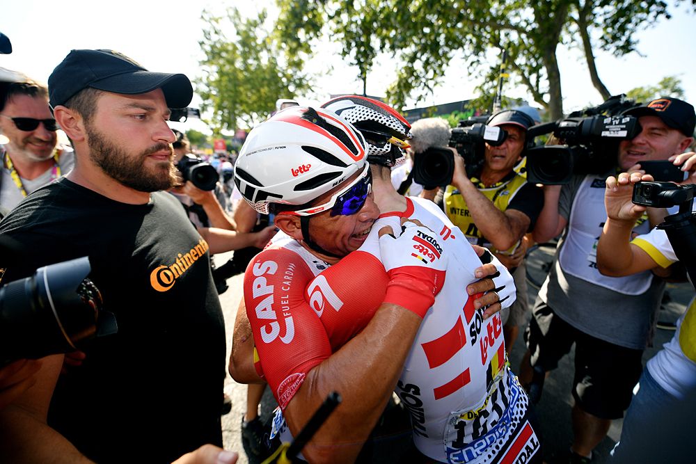 Caleb Ewan (Lotto Soudal) celebrates his stage 16 win at the Tour de France
